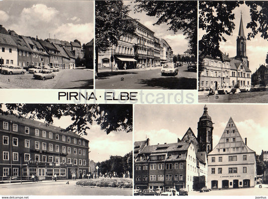 Pirna - Elbe - Tischerplatz - Karl Marx Strasse - Dr Wilhelm Kulz Strasse - hotel Schwarzer Adler - Germany DDR - unused - JH Postcards