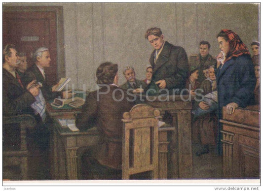 painting by F. Nevezhin - At Trial - russian art - unused - JH Postcards