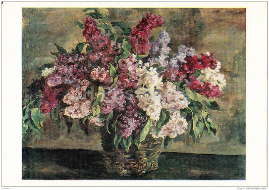 painting by P. Konchalovsky - Lilac in the Basket , 1933 - Russian art - 1978 - Russia USSR - unused - JH Postcards