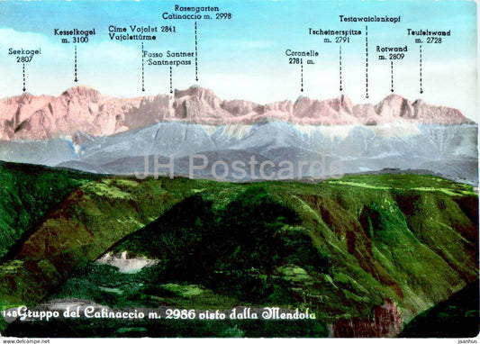 Gruppo del Catinaccio 2986 m visto dalla Mendola - old postcard - Italy - unused - JH Postcards