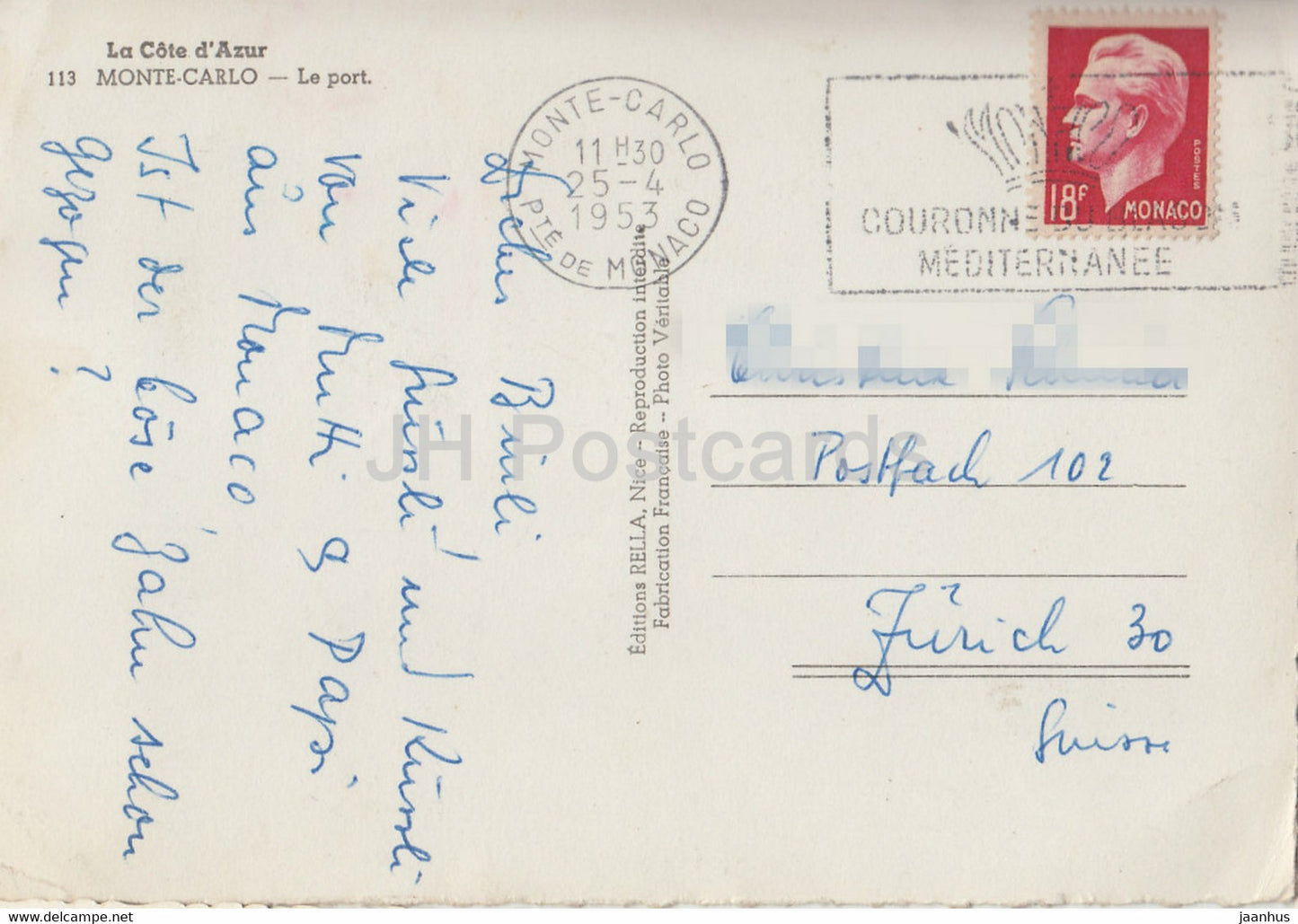 Monte Carlo - Le Port - 113 - carte postale ancienne - 1953 - Monaco - occasion