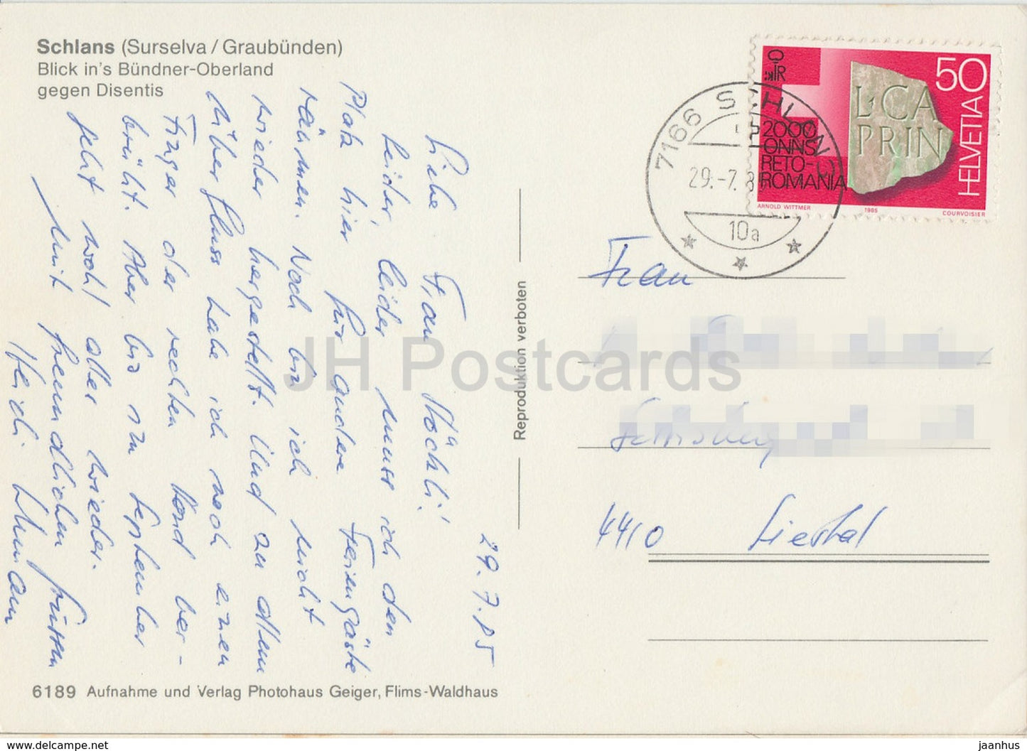 Schlans - Surselva - Graubunden - Bindner Oberland - Disentis - 1985 - Switzerland - used