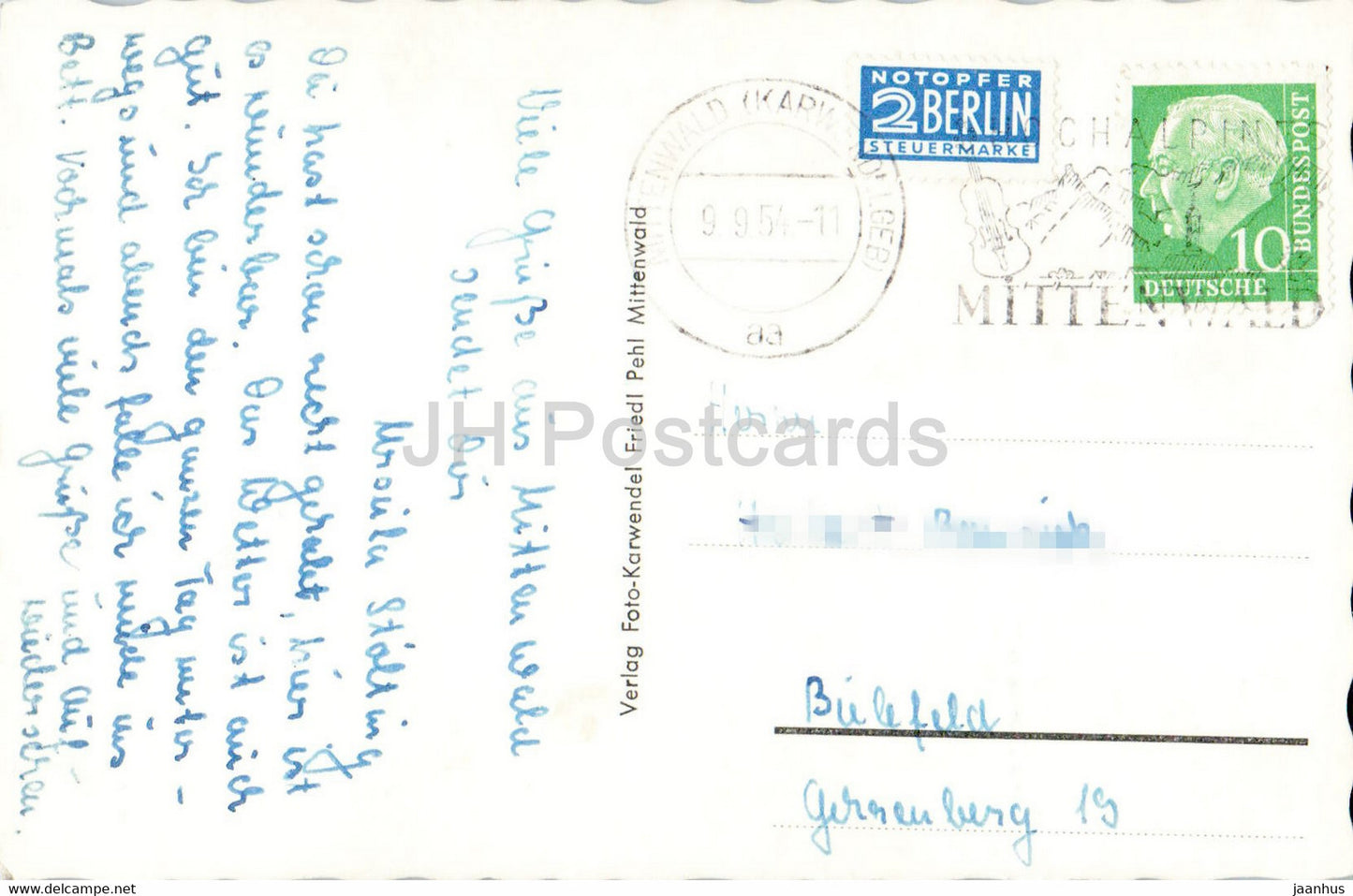 Lautersee 1000 m mit Wetterstein - old postcard - 1954 - Germany - used