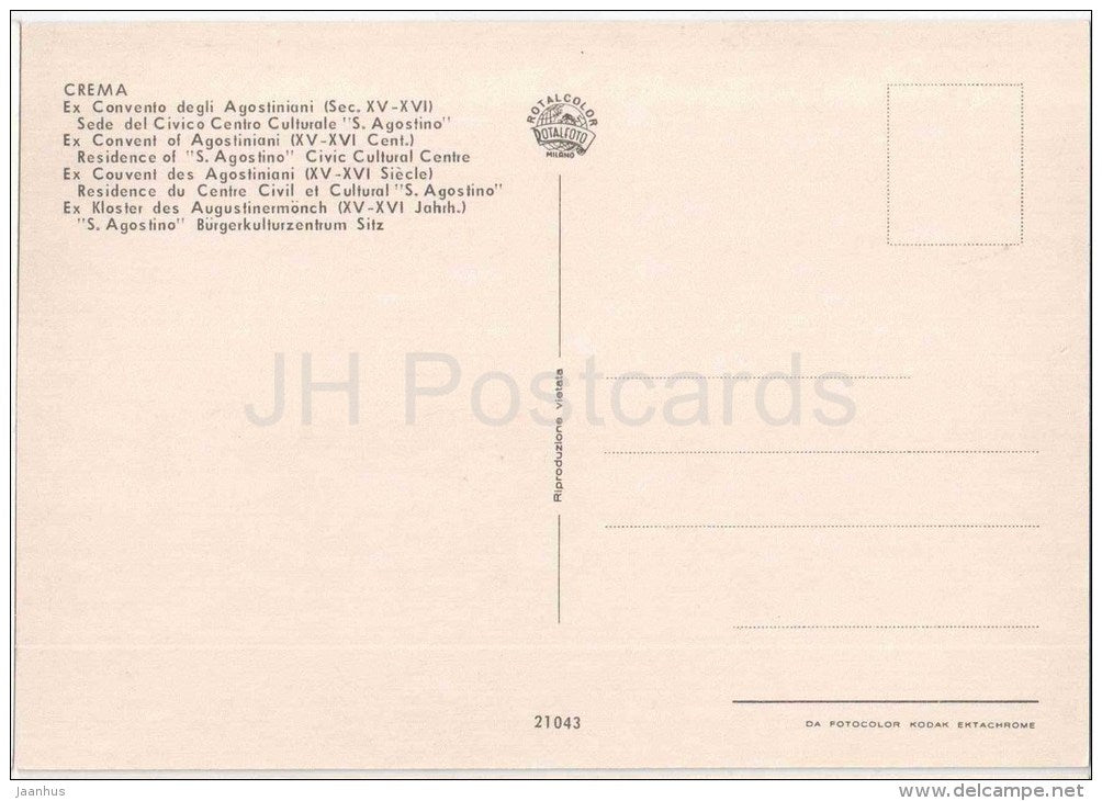 Ex Convento degli Agostiniani - Ex Convent of Agostiniani - Crema - Lombardia - 21043 - Italia - Italy - unused - JH Postcards