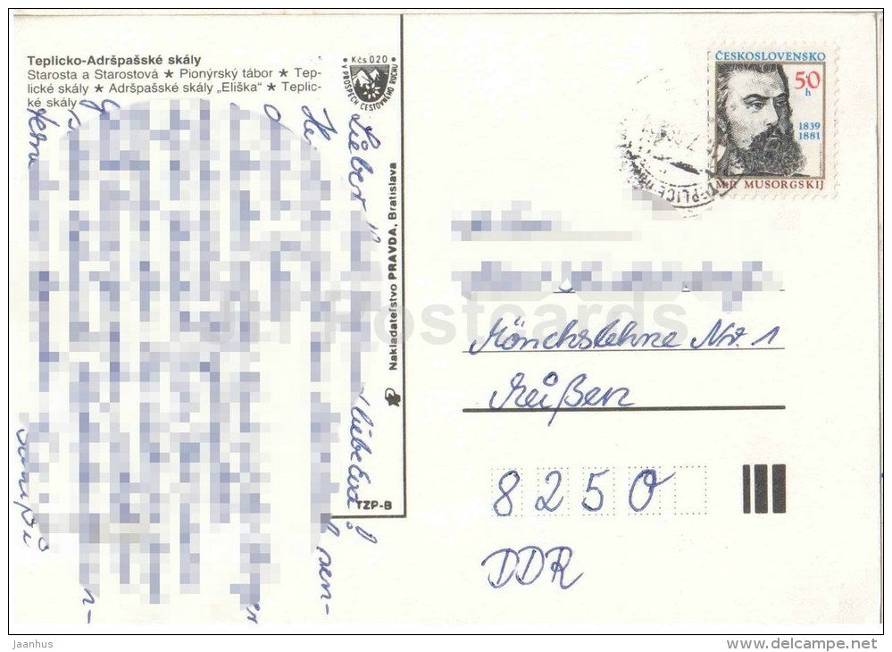 Adrspach - Teplice Rocks - Pioneer Camp - Eliska - Czechoslovakia - Czech - used - JH Postcards
