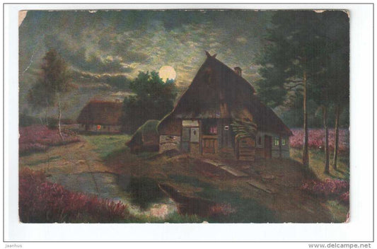 illustration - house by night - moon - O. G. Z. - L  640 - old postcard - unused - JH Postcards