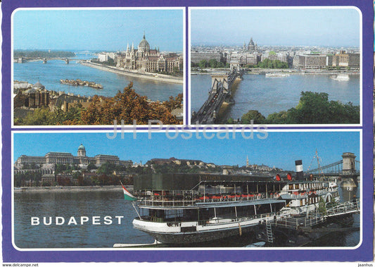 Budapest - bridge - ship - stamer - multiview - Hungary - unused - JH Postcards