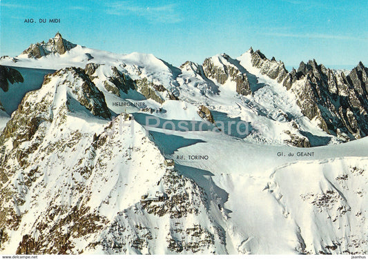 Telef La Palud - Rif Torino 3373 m - P Helbronner 3465 m - Aig du Midi 3842 m - Gh Colle Geant - Italy - Italia - unused - JH Postcards