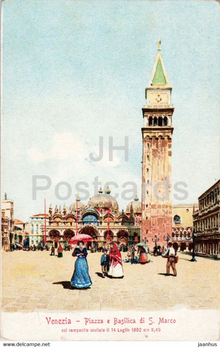 Venezia - Venice - Piazza e Basilica di S Marco col campanile crollato 1902 - old postcard - Italy - unused - JH Postcards