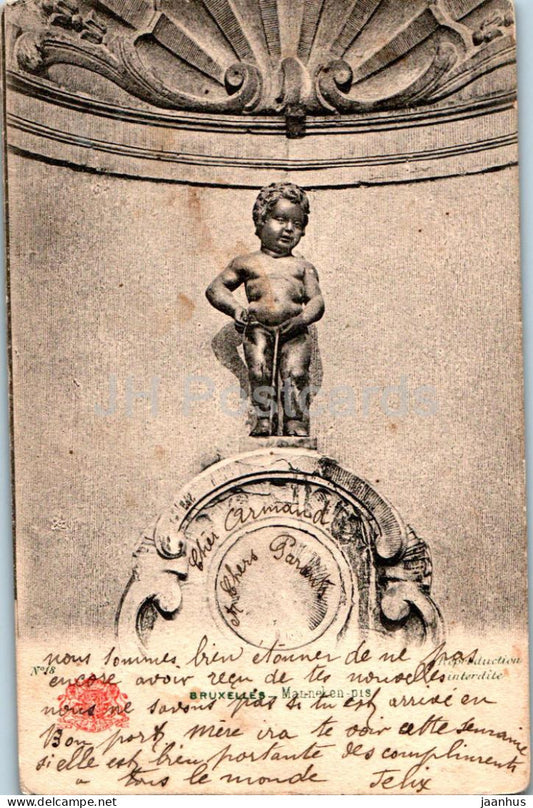 Bruxelles - Brussels - Manneken Pis - Boy - 18 - old postcard - 1904 - Belgium - used