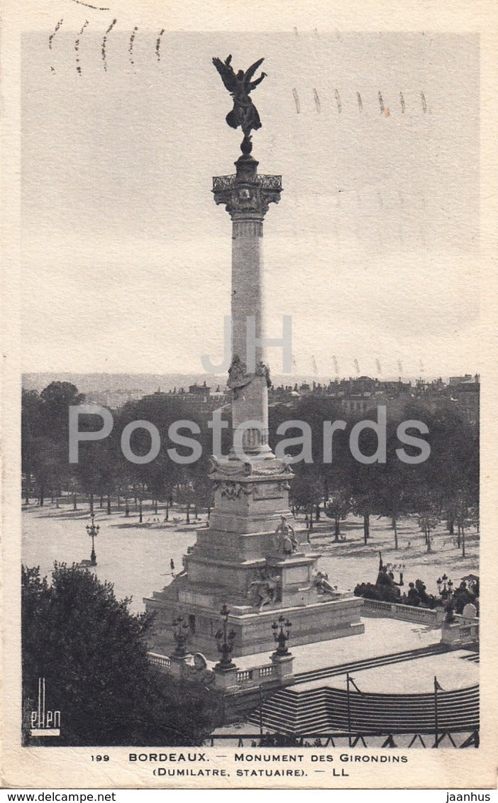 Bordeaux - Monument des Girondins - Dumilatre Statuaire - 199 - old postcard - 1932 - France - used