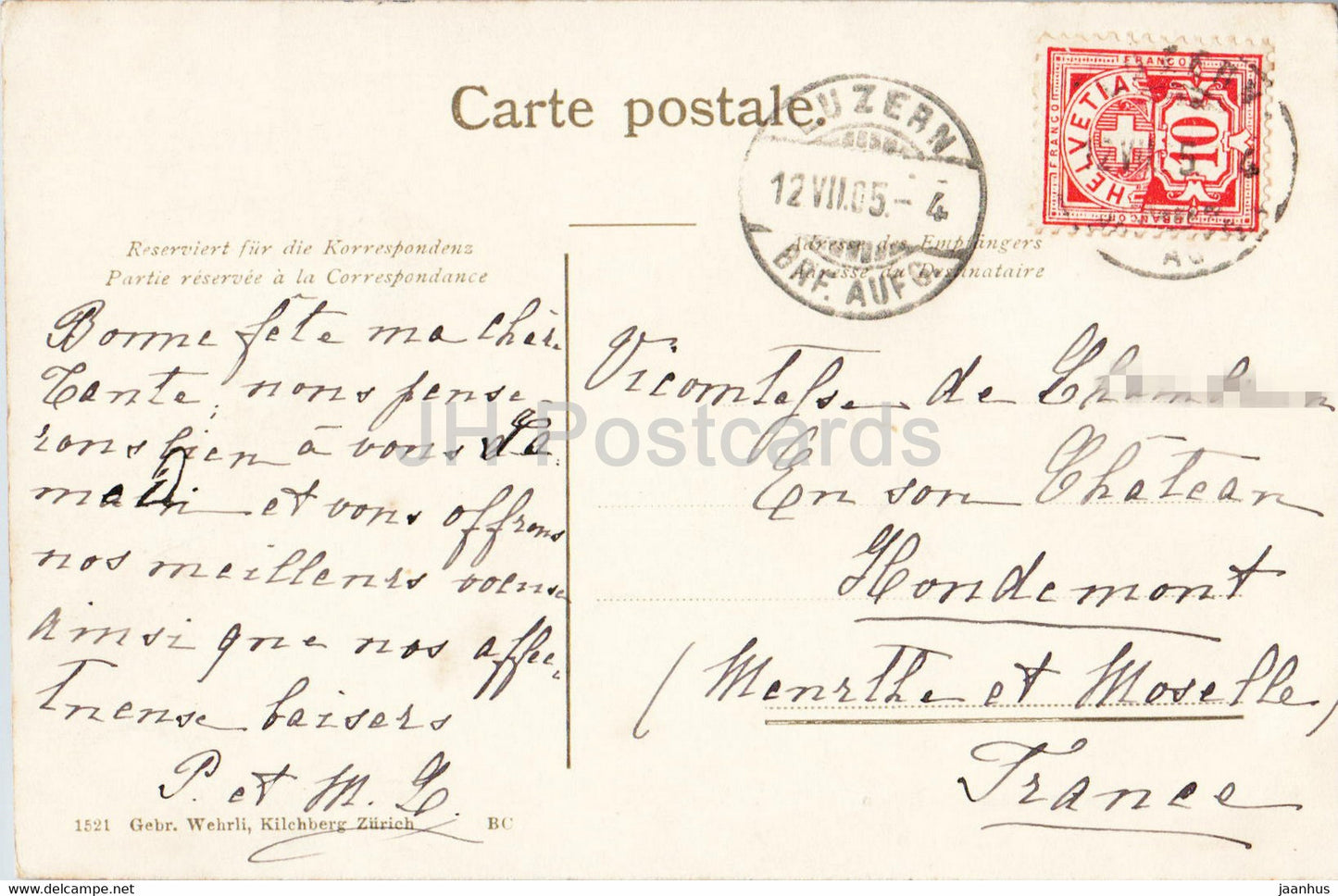 Luzern und die Alpen - Lucerne - carte postale ancienne - 1905 - Suisse - utilisé