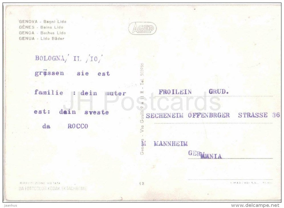 Bagni Lido - beach - Genova - Liguria - 13 - Italia - Italy - used - JH Postcards