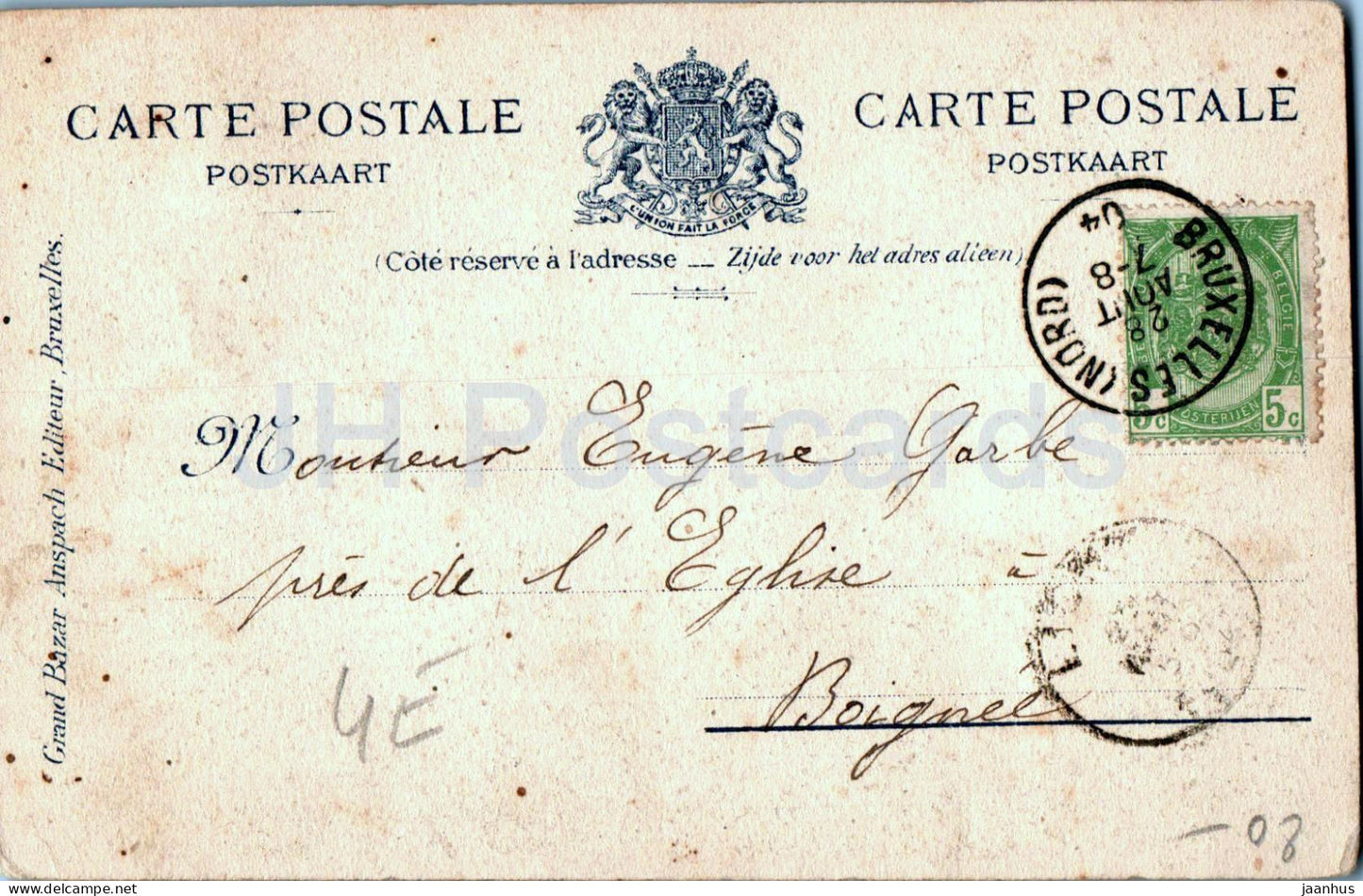 Bruxelles - Brüssel - Manneken Pis - Junge - 18 - alte Postkarte - 1904 - Belgien - gebraucht 