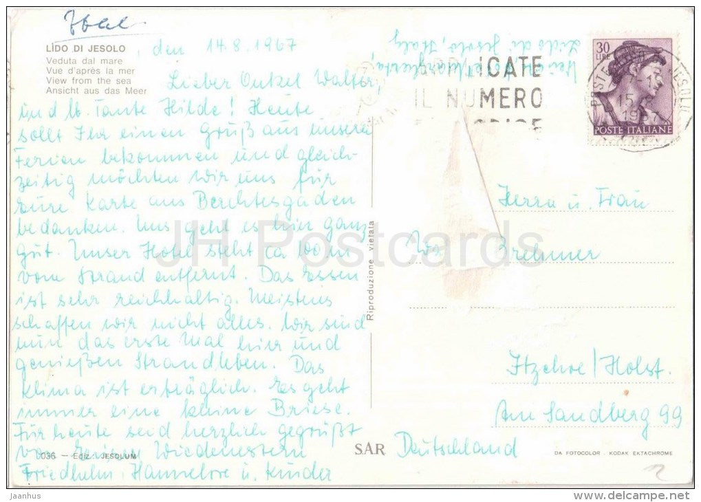 Veduta dal Mare - beach - Lido de Jesolo - Veneto - Venezia - 036 - Italia - Italy - sent from Italy to Germany 1967 - JH Postcards