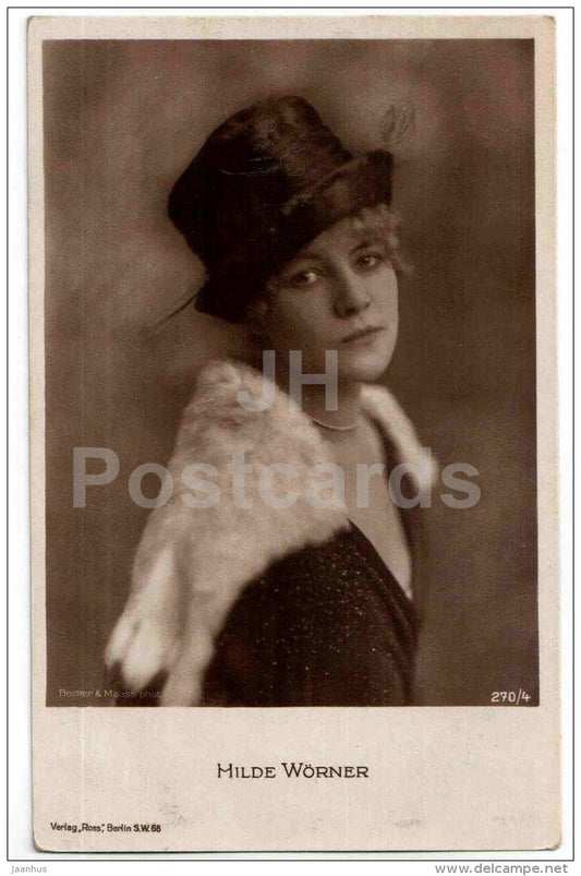 Hilde Wörner - movie actress - hat - film - 270/4 - old postcard - Germany - unused - JH Postcards