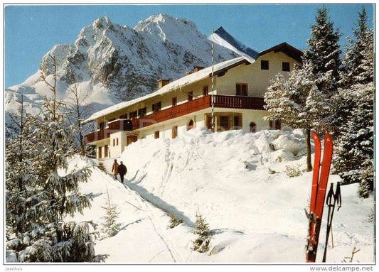 Mittenwald 913 m - St. Anton am Kranzberg(1300 m gegen Wettersteinspitze 2152 m - Germany - 1988 gelaufen - JH Postcards