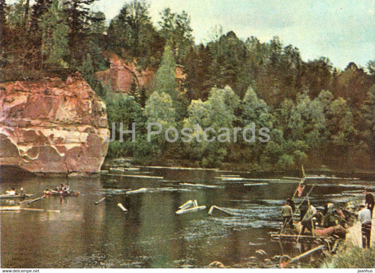 The Gauja river - raft - Latvia USSR - unused - JH Postcards