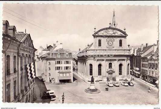 Yverdon - Place Pestalozzi - square - car - 3913 - Switzerland - old postcard - unused - JH Postcards