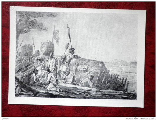 Painting by A.O. Orlowski, 1798  - Krakow guerrilla squad - art - postcard printed in 1957 - Russia - USSR - unused - JH Postcards