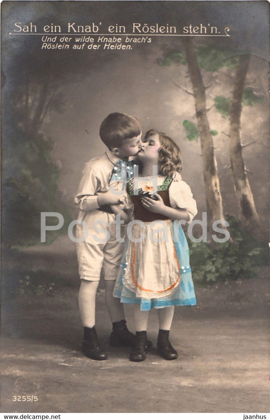 Sah ein Knab ein Roslein steh'n - boy and girl - folk costumes - 3255/5 - old postcard - 1914 - Germany - used - JH Postcards