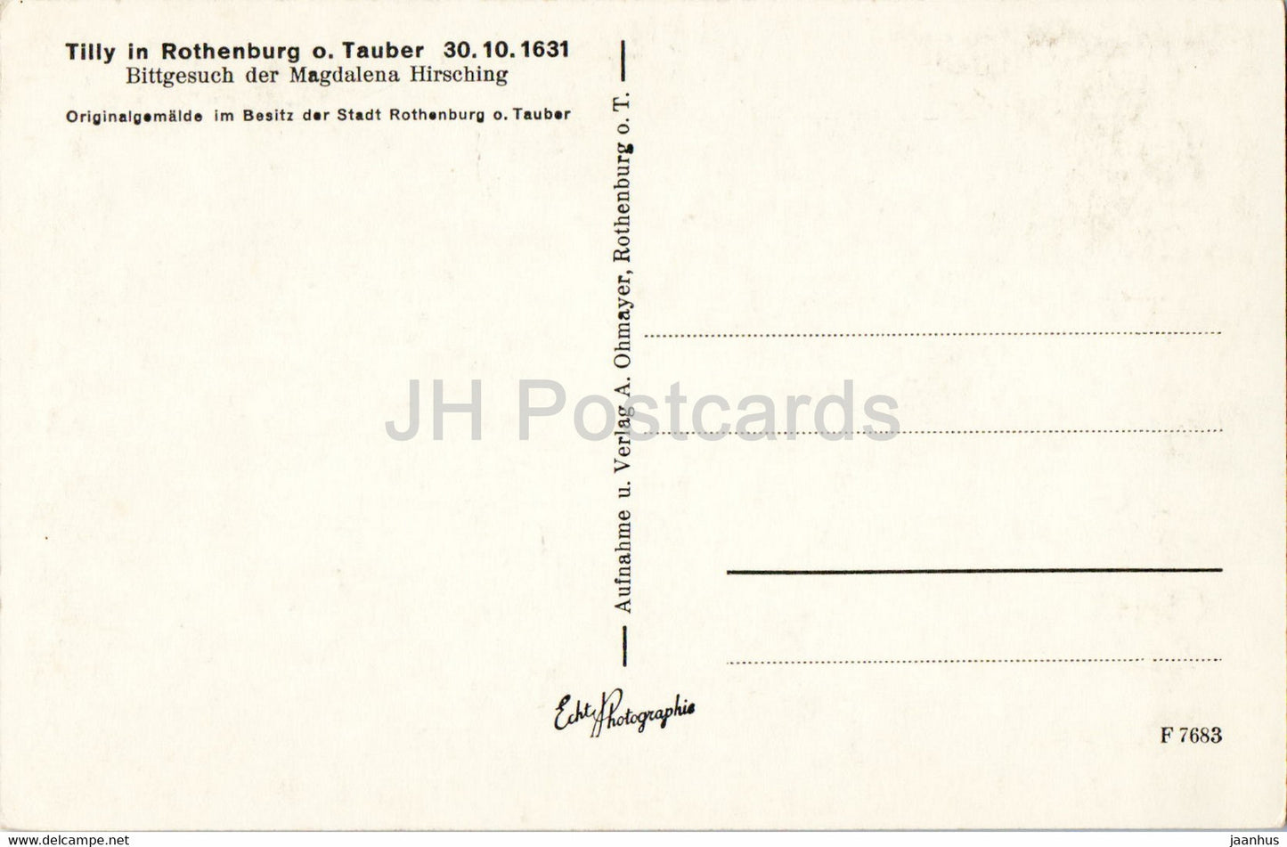 Tilly in Rothenburg o Tauber - Bittgesucht der Magdalena Hirsching - Gemälde - alte Postkarte - Deutschland - unbenutzt