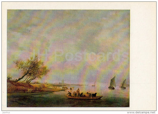 painting by Salomon van Ruysdael - ferry crossing in the vicinity of Arnhem - Dutch art - 1983 - Russia USSR - unused - JH Postcards