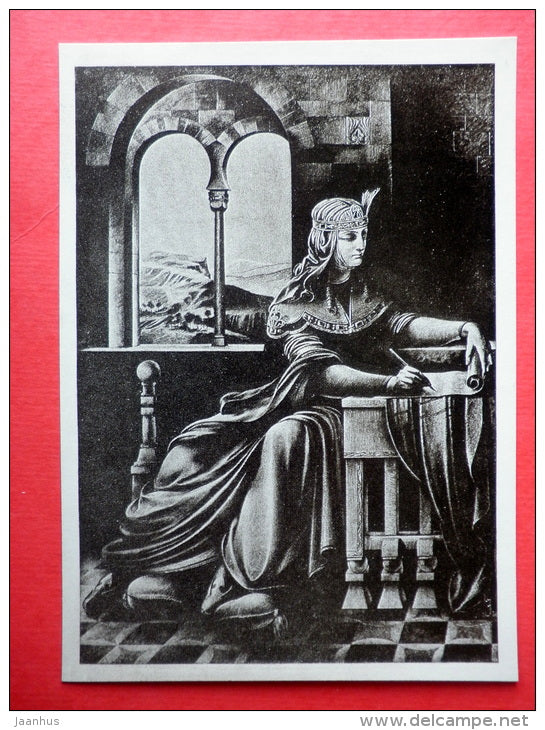 Nestan-Darejan writing letter to Tariel - The Knight in the Panther´s Skin by S. Rustaveli - 1978 - Russia USSR - unused - JH Postcards
