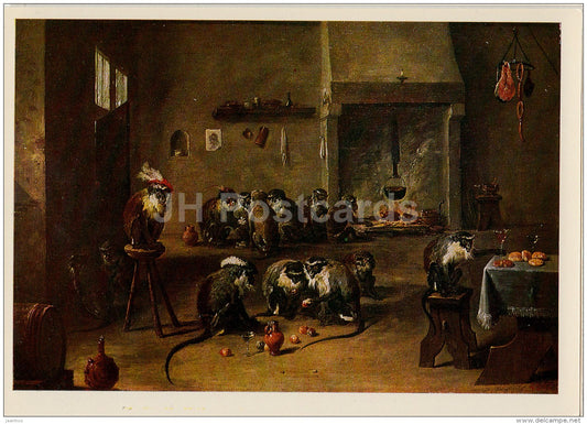 painting by David Teniers the Younger - Monkeys in the Kitchen - Flemish art - 1977 - Russia USSR - unused - JH Postcards