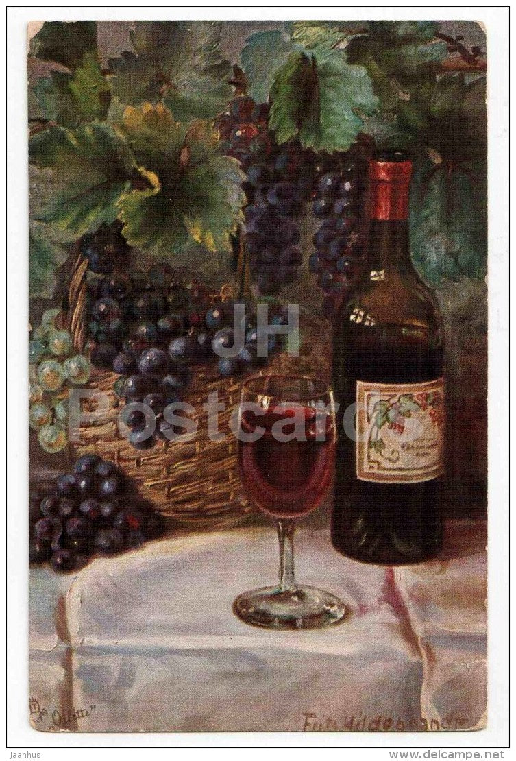 illustration by Fritz Hildebrandt - Oilette - 859 - Wine - grape - unused - JH Postcards