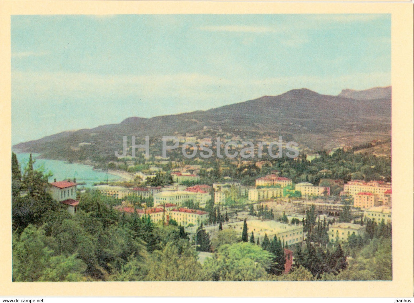 view of Yalta from Krasny Kamen (Red Stone) - Crimea - Ukraine USSR -  unused - JH Postcards