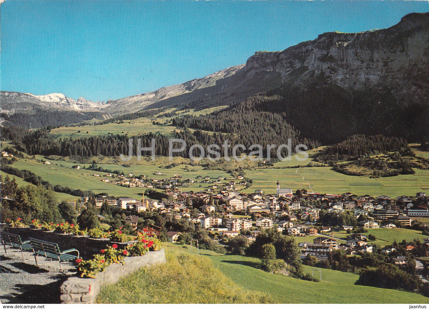Flims Dorf mit Flimserstein - Tschingel Horner - 1974 - Switzerland - used - JH Postcards