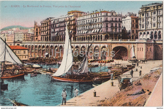 Alger - Algiers - Le Boulevard de France - Vue prise de l'Amiraute - sailing boat - 41 - old postcard - Algeria - unused - JH Postcards