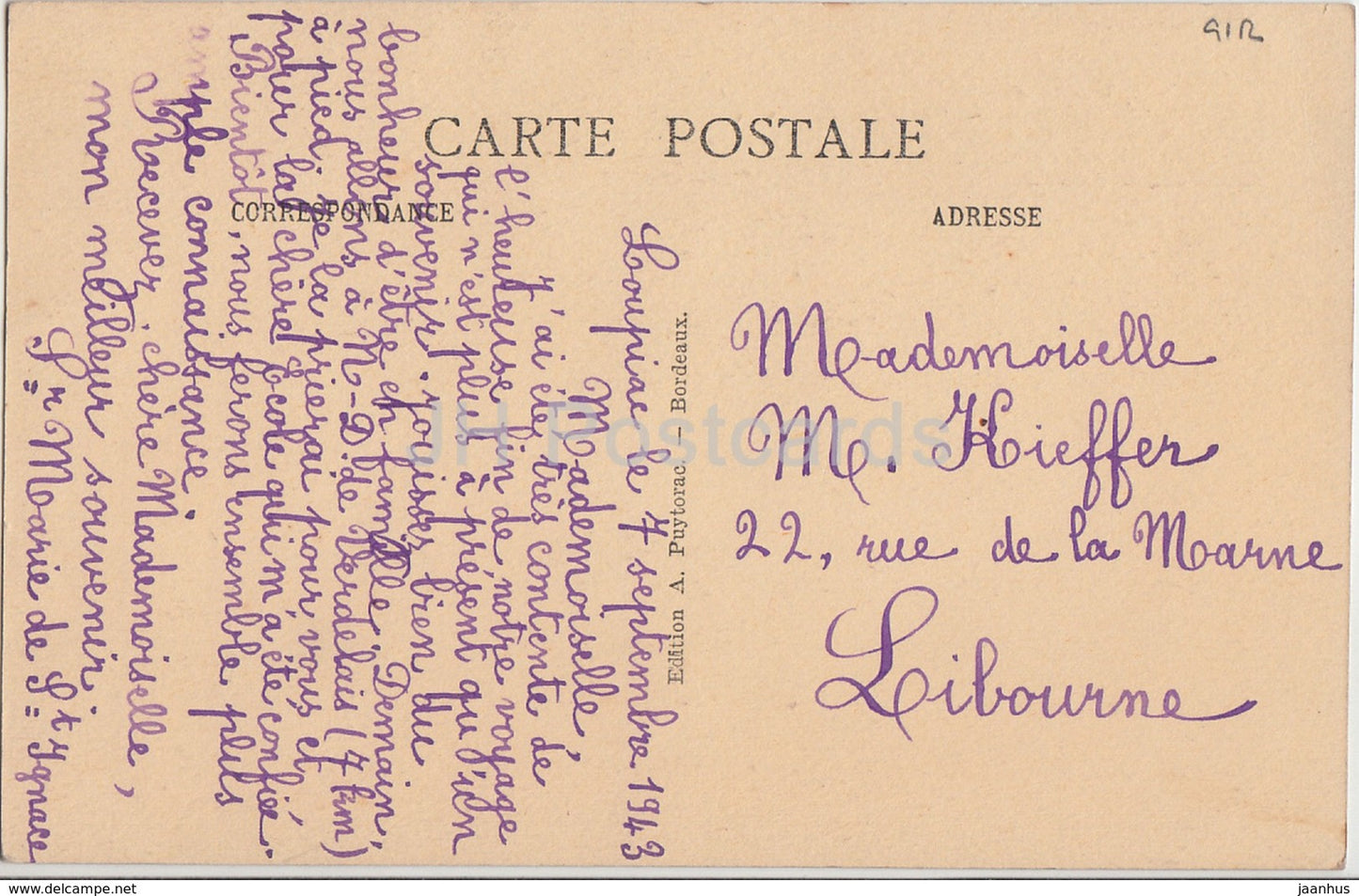 Tombe de Sr Marie Céline de la Présentation morte - 1943 - carte postale ancienne - France - occasion