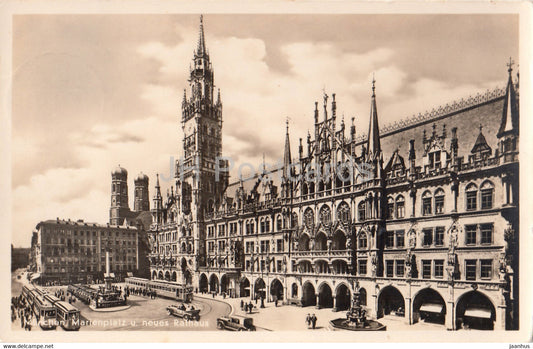 Munchen - Marienplatz u neues Rathaus - tram - Munich - 173 - old postcard - 1934 - Germany - used - JH Postcards