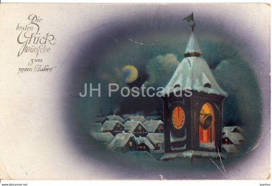 New Year Greeting Card - Die Gluckwunsche zum Neuen Jahre - town view - EAS 136 - old postcard - 1919 - Germany - used - JH Postcards