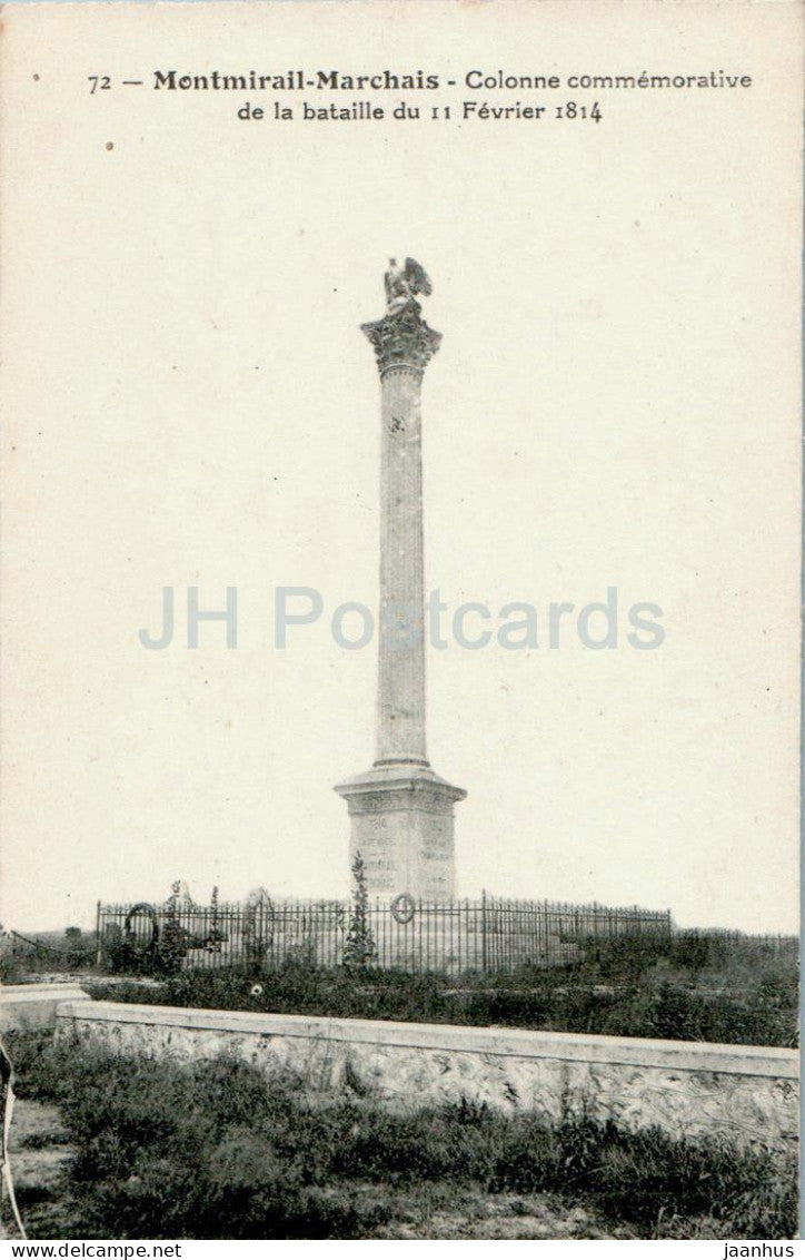 Montmirail Marchais - Colonne commemorative de la Bataille du 11 Fevrier 1814 - monument 72 old postcard - France - used - JH Postcards