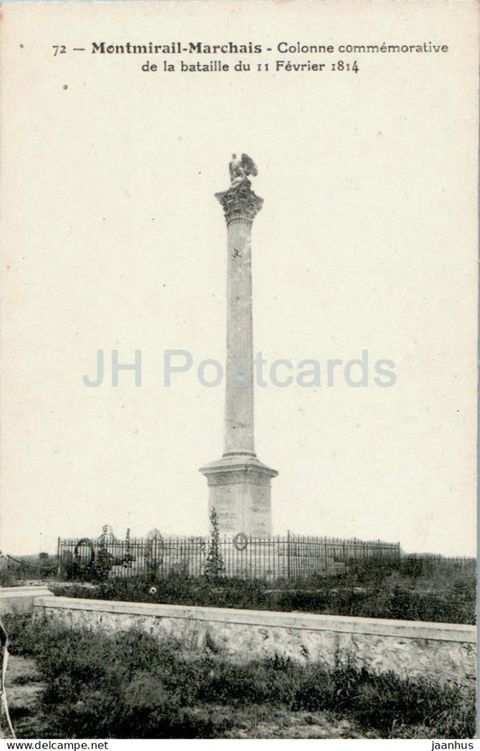 Montmirail Marchais - Colonne commemorative de la Bataille du 11 Fevrier 1814 - monument 72 old postcard - France - used - JH Postcards