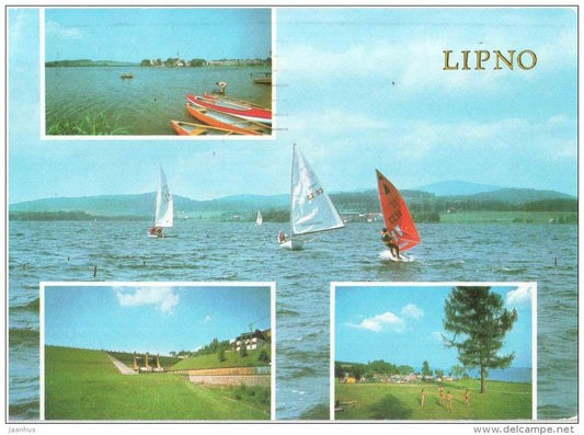 Lipno - 1 - sports sailing on the lake - Frymburk - dam - sailing boat - surfing - Czechoslovakia - Czech - used 1987 - JH Postcards