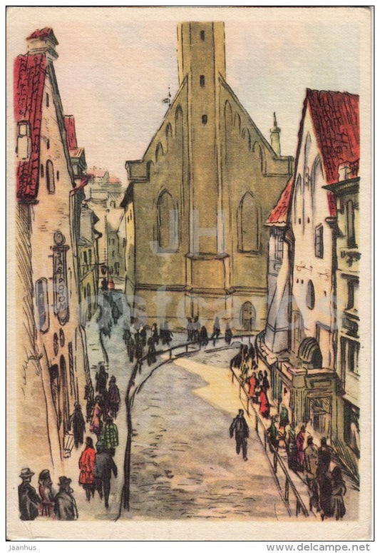 illustration by H. Mitt - Raekoja street - Tallinn - 1959 - Estonia USSR - unused - JH Postcards