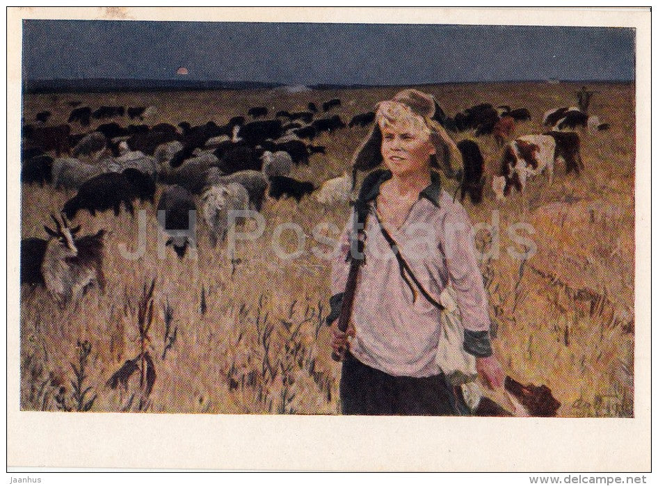 painting by A. Plastov  - Vitya Herdsboy , 1951 - Russian art - 1956 - Russia USSR - unused - JH Postcards