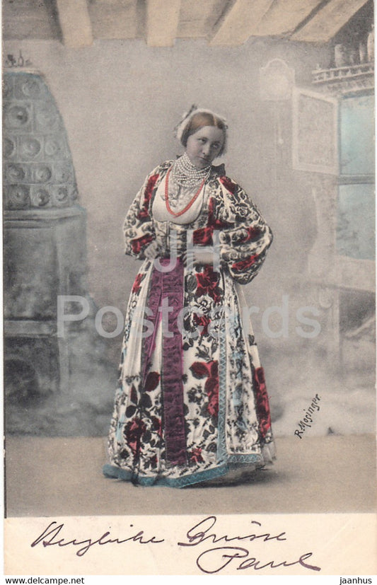 R. Mosinger - woman - Croatian Folk costumes - old postcard - 1910 - Croatia - used - JH Postcards