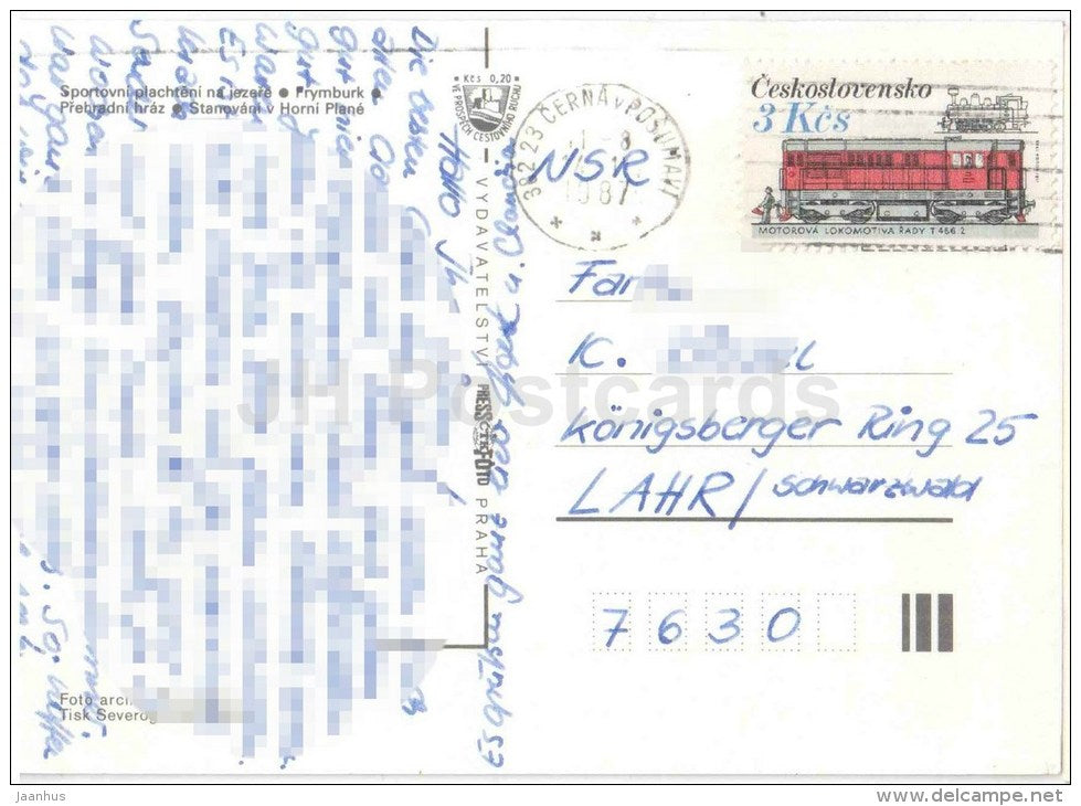 Lipno - 1 - sports sailing on the lake - Frymburk - dam - sailing boat - surfing - Czechoslovakia - Czech - used 1987 - JH Postcards