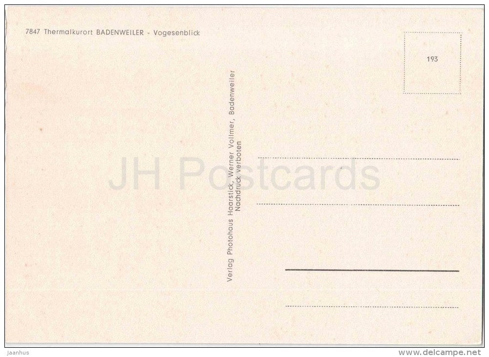 Thermalkurort Badenweiler - Vogesenblick - 7847 - Germany - nicht gelaufen - JH Postcards