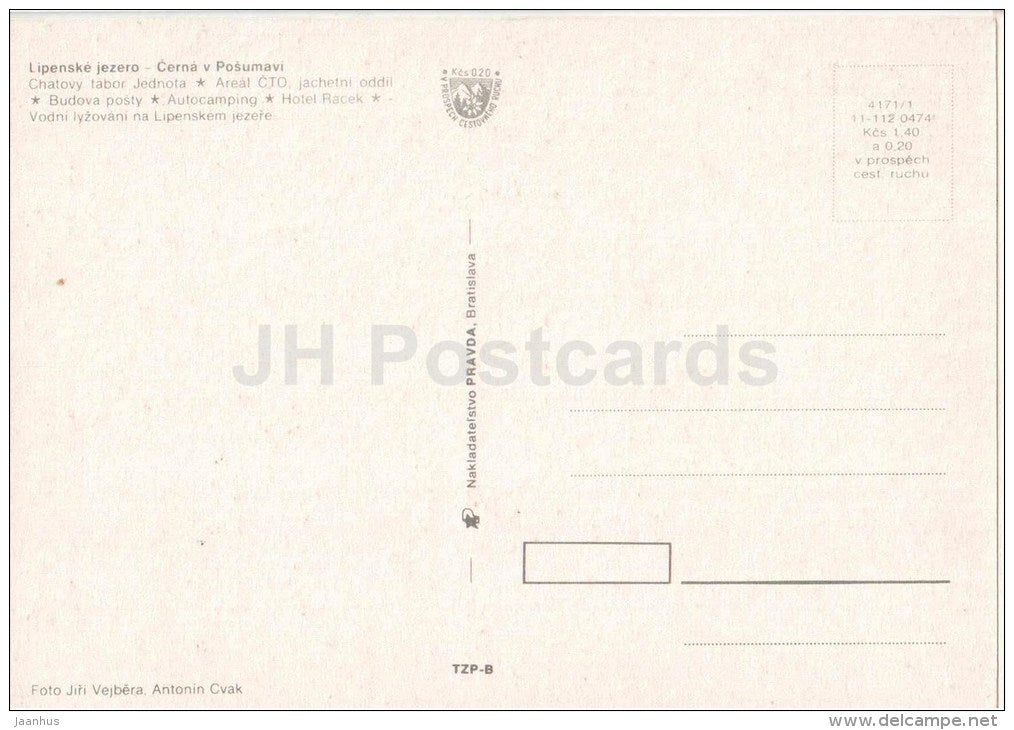 Cerna v Posumavi - Jednota - camping area - hotel Racek - Czechoslovakia - Czech - unused - JH Postcards