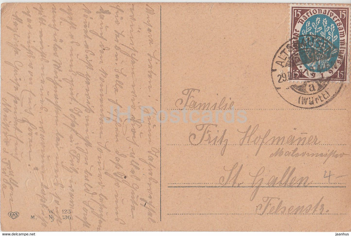 Carte de vœux du Nouvel An - Die Gluckwunsche zum Neuen Jahre - vue sur la ville - EAS 136 - carte postale ancienne - 1919 - Allemagne - utilisé