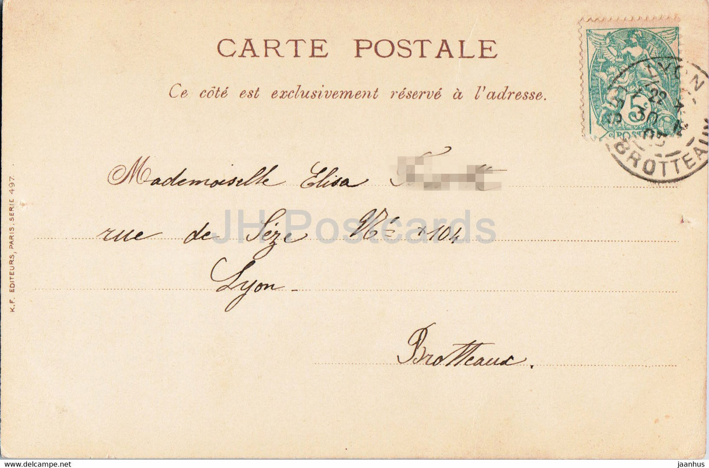 Geburtstagsgrußkarte – Meilleurs voeux – Illustration – blaue Blumen – Serie 497 – alte Postkarte – 1905 – Frankreich – gebraucht