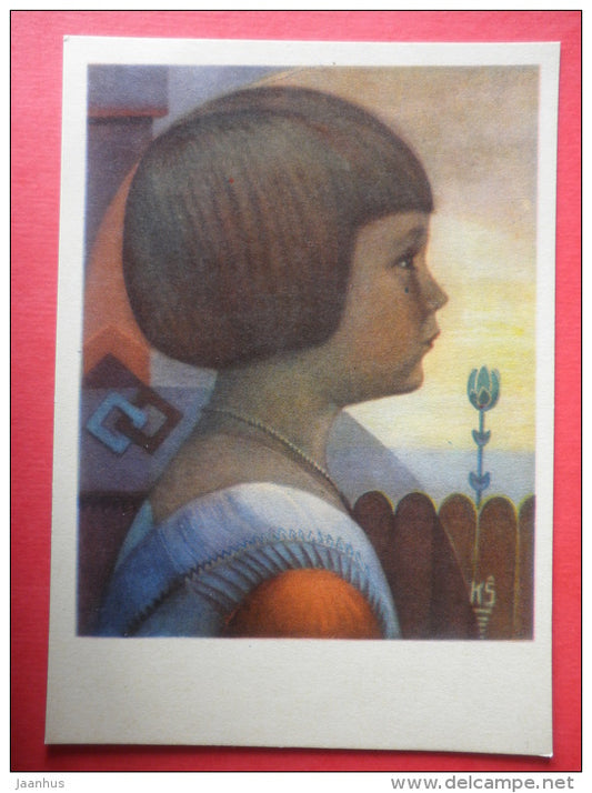 painting by Kazys Simonis - Girl . 1928 - lithuanian art - unused - JH Postcards