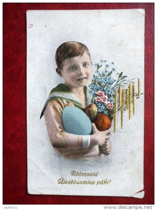 Easter Greeting Card - boy - eggs - 4568 - circulated in 1927 - Estonia - used - JH Postcards