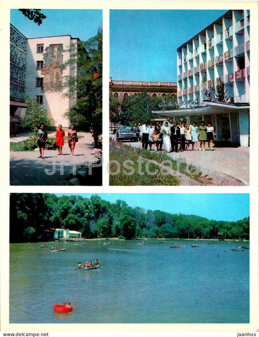 Bishkek - Frunze - Blocks of flats in 22nd Party street - Palace of Marriages - lake - 1974 - Kyrgyzstan USSR - unused - JH Postcards